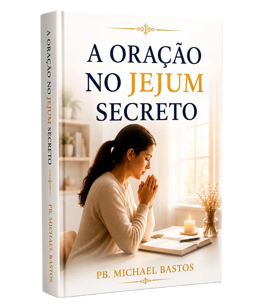 Mockup 3D do e-book bônus A Oração no Jejum Secreto, capa clara